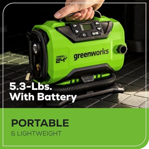 Greenworks 24V Cordless Tire Inflator, 160 PSI Portable Air Compressor, 2 Power Sources, Auto Shut Off, for Car, Bicycle, Motorcycle, Air Boat, Inflatables With 2.0 Ah Battery & 2A Charger - Image 6