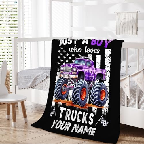 Personalized Truck Blanket for Kids Boys - 30x40 Inches Cute Throw Blanket Gifts for Truck Lovers - Custom Black Soft Fuzzy Car Blankets Stuff for Lap Couch Bed Travel - Image 6