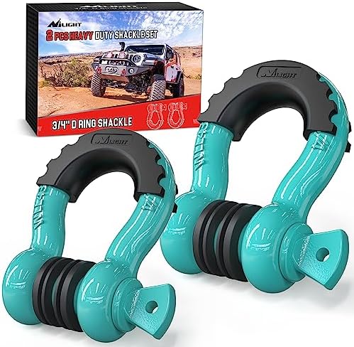 Nilight 2 PCS 3/4" D-Ring Shackle with 7/8" Screw Pin | 41,887lbs Break Strength Heavy Duty Off Road Recovery Shackle with Isolators Washers for Tow Strap,Winch,Off-Road Truck