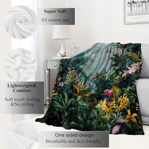 Tropical Forest Blanket Lush Botanical and Flower Fairycore Throw Blankets,Birthday Gifts for Kids Girls Women,Lightweight Soft Fleece,Nature Lovers,Sofa Couch Bed Room Fairy Decor 50x60in - Image 2