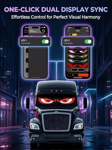 2 Pack Devil Eyes Light for Cars, LED Car Sign Windshield Display, Truck Decoration Programmable Matrix Remote/App Control, Custom Text/GIFS for Sedans, SUVs, Trucks, 14"x4"