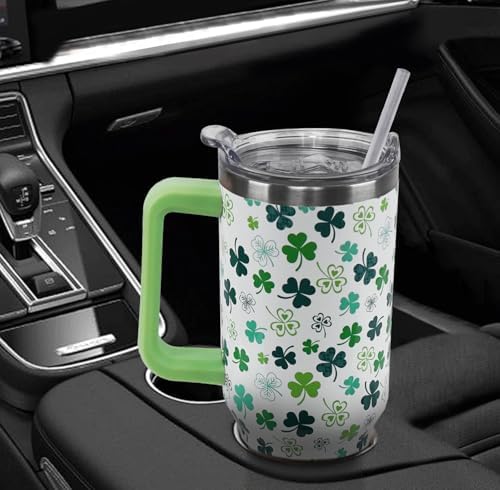 St Patricks Day Tumbler with Handle 40 oz Green Lucky Shamrock Coffee Travel Mug Stainless Steel Insulated Cup Irish Saint Patricks Decor Gifts - Image 6