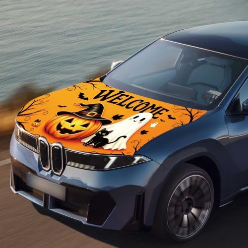 Halloween Jack-o'-Lantern Ghost Car Hood Cover,4x5ft, Universal Fit