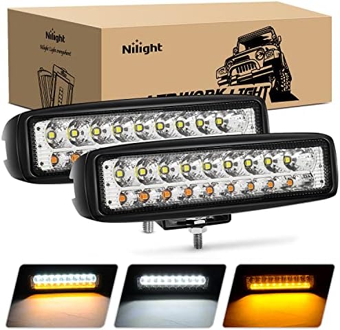 Nilight 6 Inch White & Amber LED Pod Flood Beam Fog Lights 54W