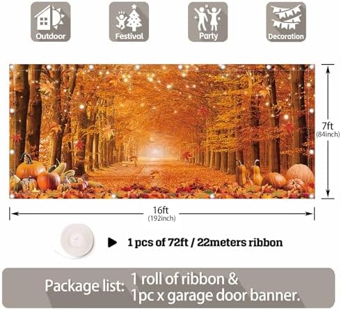 1PC 16x7ft Fall Thanksgiving Garage Door Banner Decorations - Image 2