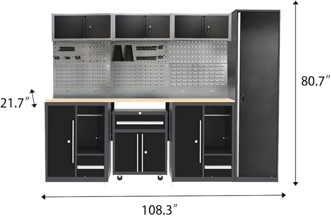 JZD Garage Workbench Set, Metal Tool Cabinet System - Image 2