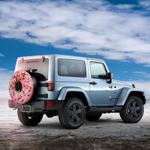 Pink Donut Spare Tire Cover Doughnut Food Dessert Wheel Tire Covers Waterproof Wheel Tire Protector Weatherproof Dust-Proof Tyre Covers Universal Fit for Trailer Truck Off-Road Vehicle RV SUV 15 Inch
