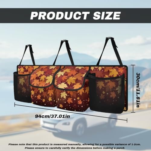Fall Maple Leaf Star Print Car Trunk Organizer Car Backseat Storage Bag with 4 Pockets Hanging Trunk Cargo Storage Universal Auto Accessories for Sedans SUV Trucks Van