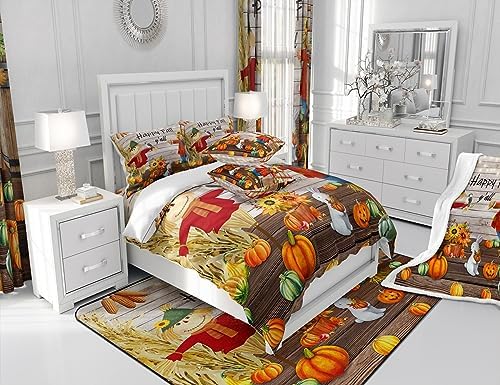 Homewish Happy Fall Y'all Comforter Set Twin Size Pumpkin Sunflower and Rabbit Bedding Set Rustic Farmhouse Wooden Door Quilt Set for Kids Boys Girls Room Decor Nature Animal Plants Duvet Insert 2Pcs - Image 5