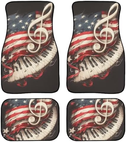 American Flag Car 4 Piece Floor Mat Set Piano Keyboard Music Note Universal All Models Protection Heel Pad Retro American Flag July 4th Fit Car Floor Front Rear Rows Set