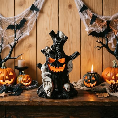 Halloween Lighted Tree Stump Decoration, Glowing Red Face Decor by Unknown