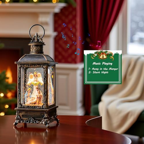 Christmas Snow Globe Swirling Glittering Angel & Nativity Scene with Music, USB Lined/Battery Operated Lighted Water Lantern for Christmas Festival Decoration Gifts - Image 3