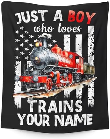 Personalized Train Blanket for Boys Men - Cute Throw Blanket Gifts for Kids Cars Lovers - Custom 60x80 Inches Black Soft Car Blankets for Sofa Couch - Trains Stuff Bedroom Decor by SHARECOLOR