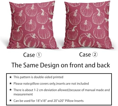 Dark Pink Fall Pumpkin Pillow Covers 16x16 Set of 2 Autumn Themed Thanksgiving Cream Print Decorative Throw Pillows Outdoor PillowCase Farmhouse Linen Cushion Case Decor for Home Sofa Couch Bed - Image 6