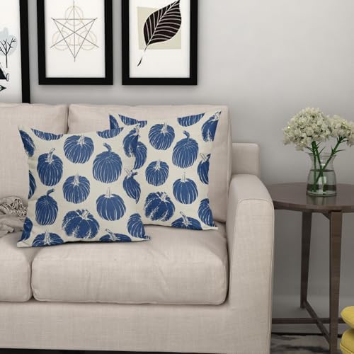 Blue Pumpkin Fall Pillow Covers 20x20 Set of 2 Autumn Harvest Print Thanksgiving Decorative Throw Pillows Outdoor Farmhouse Cushion Case Seasonal Decor for Couch Sofa Bed - Image 7