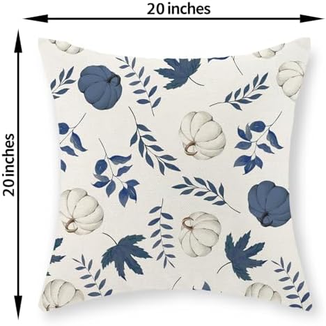 Fall Pillow Covers 20x20 Inch Set of 2 Navy Blue Pumpkin Maple Leaf Pillowcase for Home fall Decor Linen Throw Pillow Covers Autumn Thanksgiving Decorations Outdoor Cushion Case for Couch Sofa - Image 6
