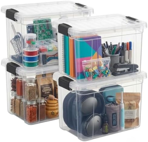 Superio Clear Storage Boxes with Lids, 49 Quart Plastic Container Bins for Organizing, Stackable Crates, BPA Free, Non Toxic, Odor Free, Organizers for Home, Office and Dorm, 4 Pack by Superio