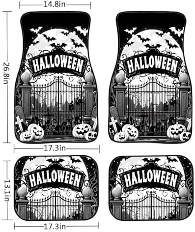 Halloween Gate 4 Pcs All-Weather Automotive Mats Scary Halloween Pumpkin Bat Car Decor Accessories Gothic Moon Bat Universal Fit Floor Mats for SUV, Truck Soft Heel Pad