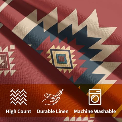 Sweetshow Red Aztec Southwest Pillow Covers Set of 2 Linen 20x20 Inches - Image 4