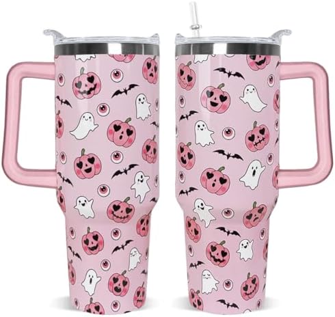 Halloween Tumbler 40oz Ghost Tumbler Spooky Bat Leak Proof Cups with Handle and Straw Insulated Water Bottle Coffee Travel Mugs for Halloween Decor Gifts for Women Goth Witchy (1PCS) by Unknown