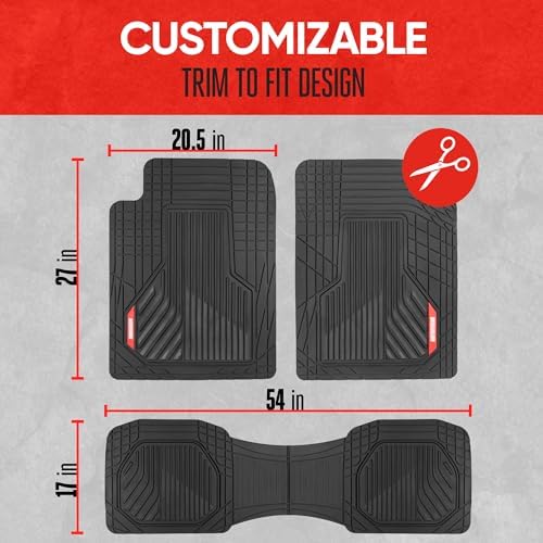 Motor Trend AdventureMax Car Floor Mats Full Set - Durable Rubber Floor Mats for Cars with Debris Capture Grooves, All Weather Interior Protection for Front and Rear with Non-Slip Backing, Black