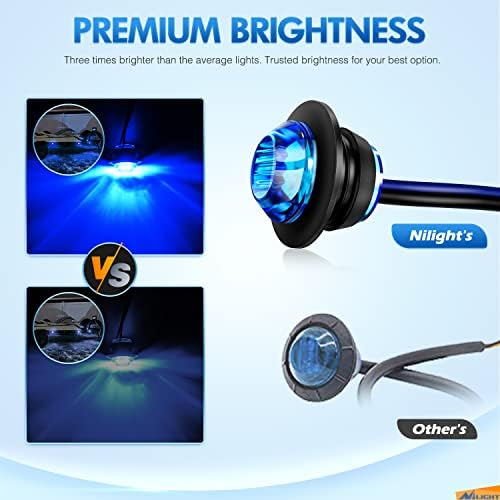 Nilight 3/4" Round LED Clearance Marker Lights,Blue, 10-Pack