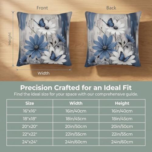 Summer Blue Grey Floral Butterfly Throw Pillow Covers 16x16 Set of 2 - Image 4