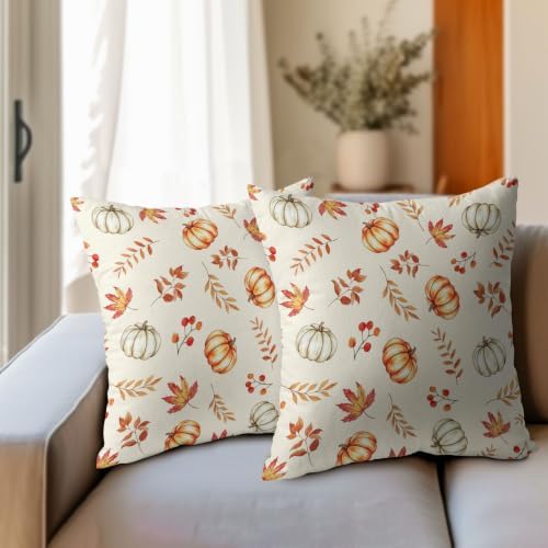 Fall Pumpkin Pillow Covers 20x20 Set of 2 Orange Beige Maple Leaves Pattern Outdoor Throw Pillows Covers Autumn Thanksgiving Harvest Decorative Farmhouse Cushion Case for Living Room Couch Sofa - Image 3