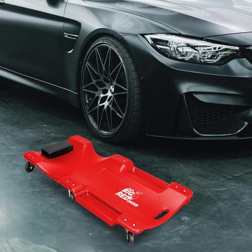BIG RED TRP6240 Torin Blow Molded Plastic Rolling Garage/Shop Creeper: 40" Mechanic Cart with Padded Headrest, Dual Tool Trays and 6 Casters, Red - Image 6