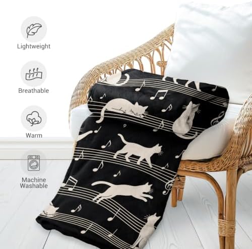 Jekeno Music Cat Gifts Blanket for Women Man, Musical Notes Theme 80"x60" - Image 4