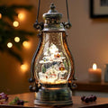 14.2" Christmas Village Buildings Tall Snow Globe Lantern Water Glittering Snowman Family with Music & Timer, USB Lined/Battery Operated Lighted Lantern for Christmas Festival Decoration Gifts by Qualdout