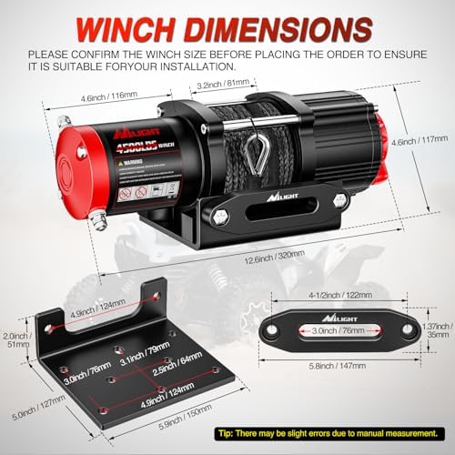 Nilight ATV UTV Electric Winch 12V 4500 lb w Synthetic Rope Remote Control - Image 2