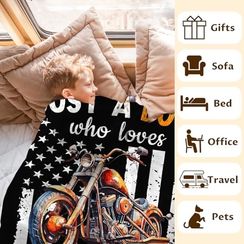 Personalized Motorcycle Gifts for Boys Men, 30x40 Inches Cool Throw Blanket for Kids Motorbike Lovers Motorcycle Riders, Custom Black Soft Blankets for Couch Sofa Bed Travel - Image 4