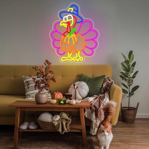 Turkey Neon Sign Thanksgiving Neon Sign Dimmable Pumpkin Neon Light for Wall Decor Happy Thanksgiving Neon Light for Wall Art Window Home Party Holiday Gift - Image 3