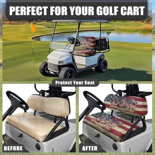Yewatlles USA 250th Golf Cart Seat Covers Seat Kit, Printed Breathable Golf Cart Seat Cushions Golf Blanket Golf Club Car Accessories