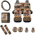 12Pcs Brown Horse Auto Seat Cover Protection Front Rear Seats,Breathable 15 Inch Steering Wheel Covers+Coaster+Keychain+Armrest+Seat Belt Pads,Southwestern Tribal Horse Car Accessory Decor