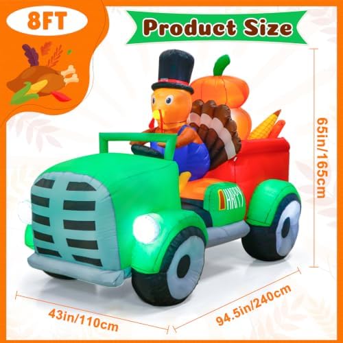 8FT Thanksgiving Inflatables Turkey Outdoor Decorations for Fall Yard Decor - Image 3