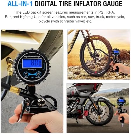 Nilight Digital Tire Inflator Portable Pressure Gauge 250 PSI Air Chuck