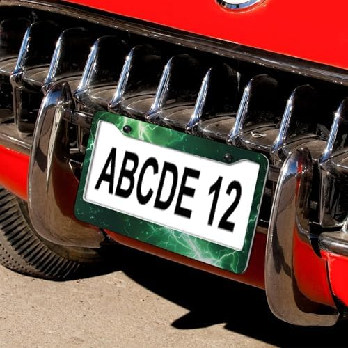 Spark Green Lightning License Plate Frame-2 Pack Front Rear Aluminum Bling Shiny Flash Car Tag Holder License Plate Cover Accessories 2 Hole Fits Standard U.S. Vehicles 12.2 * 6.3in