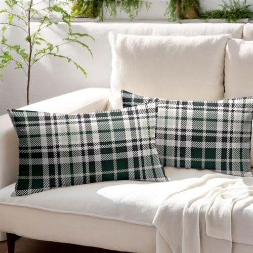 Christmas Plaid Lumber Pillow Covers 12x20 Set of 2 Green Highly Absorbent - Image 3