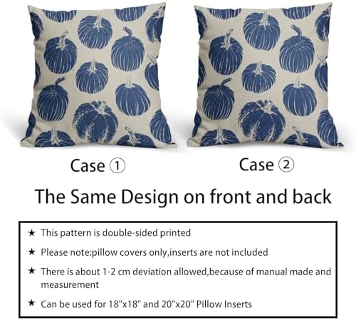 Blue Pumpkin Fall Pillow Covers 20x20 Set of 2 Autumn Harvest Print Thanksgiving Decorative Throw Pillows Outdoor Farmhouse Cushion Case Seasonal Decor for Couch Sofa Bed - Image 6