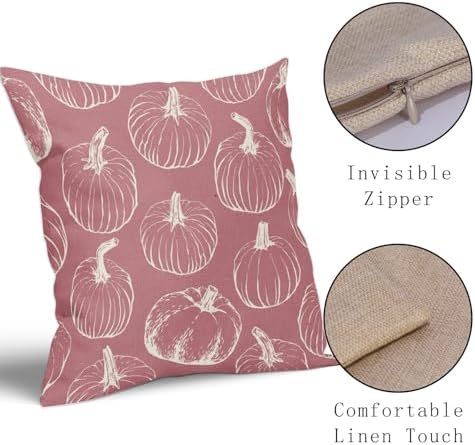 Pink Fall Pumpkin Pillow Covers 24x24 Set of 2 Autumn Themed Thanksgiving Cream Print Decorative Throw Pillows Outdoor Pillowcase Farmhouse Linen Cushion Case Decor for Home Sofa Couch Bed - Image 4