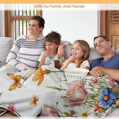 Floral Butterfly Blanket Colorful Flowers Gifts for Women Kids Girls Wife Mom Birthday Christmas Halloween Easter Sisters Daughter Female Friends Friendship Spring Throw Blanket 60"x80" - Image 5