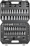 VEVOR Socket Set, 1/4" and 3/8" Drive Socket and Ratchet Set, 6-Point Socket Opening, 106 Pcs Tool Set SAE and Metric, Deep and Standard Sockets, 5/32-1 in, 5-19 mm, with Accessories, Storage Case by VEVOR