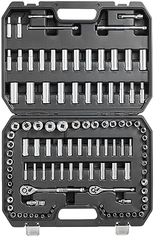 VEVOR Socket Set, 1/4" and 3/8" Drive Socket and Ratchet Set, 6-Point Socket Opening, 106 Pcs Tool Set SAE and Metric, Deep and Standard Sockets, 5/32-1 in, 5-19 mm, with Accessories, Storage Case by VEVOR