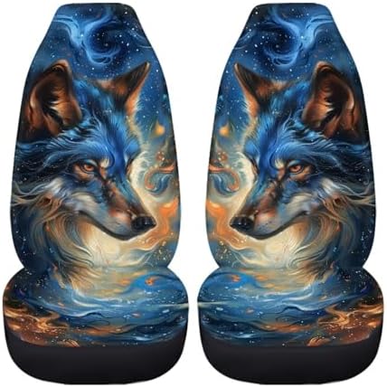Trippy Galaxy Wolf Print Car Seat Covers Set of 2 Auto Accessories Protectors Car Decor Universal Fit for Car Truck SUV