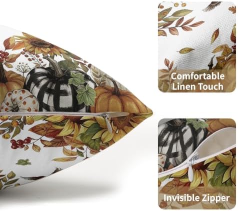 Fall Sunflower Throw Pillow Covers 12x20 Set of 2 Autumn Buffalo Plaid Pumpkin Thanksgiving Pillow Covers Bird leaves berries Pillowcase Vintage for Kitchen Sofa Cushion Outdoor Bedroom Decoration - Image 5