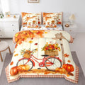 Thanksgiving Pumpkin Full Comforter Set,7 Pieces Soft Microfiber Maple Leaves Bike Bicycle Comforters with Fitted Sheet,Flat Sheets,and Pillowcases- Harvest Decor Farmhouse Fall Leaves Bedding Sets by Erosebridal