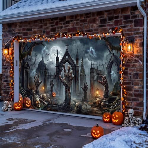 Preboun Halloween Garage Door Decorations Skeleton Arms Door Cover Gothic - Image 5