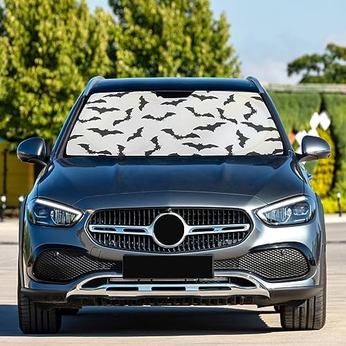 Bat Halloween White Windshield Sun Shade, Car Sunshade for Auto Truck SUV, Sun Shield that Keeps Your Vehicle Cool, Foldable, Storage Bag (62 x 32 in)